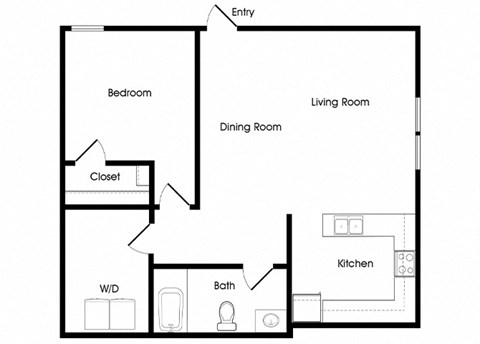 Floor plan for 1 bed, 1 bath, 710 sqft
