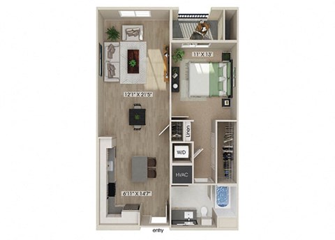 Floor plan for 1 bed, 1 bath, 840 sqft