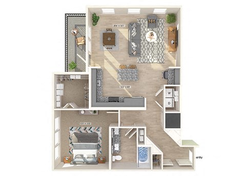Floor plan for 1 bed, 1 bath, 966 sqft