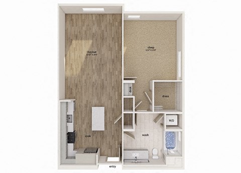 Floor plan for 1 bed, 1 bath, 859 sqft