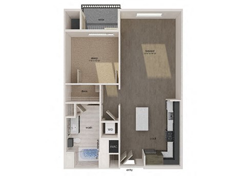 Floor plan for 1 bed, 1 bath, 798 sqft