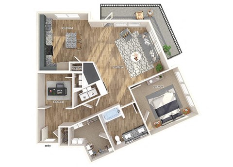 Floor plan for 1 bed, 1 bath, 1055 sqft