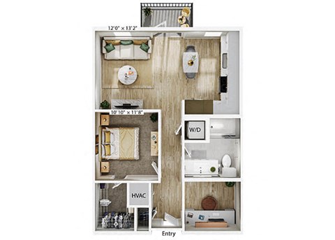 Floor plan for 1 bed, 1 bath, 791 sqft