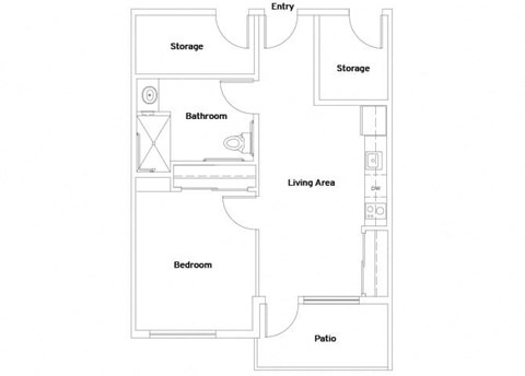 Floor plan for 1 bed, 1 bath, 552 sqft
