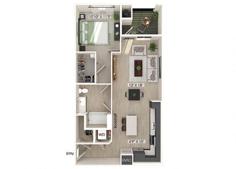 Floor plan for 1 bed, 1 bath, 820 sqft