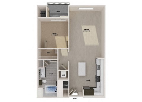 Floor plan for 1 bed, 1 bath, 798 sqft