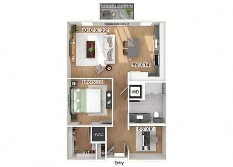 Floor plan for 1 bed, 1 bath, 805 sqft