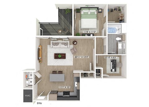 Floor plan for 1 bed, 1 bath