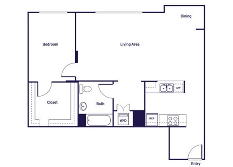 Floor plan for 1 bed, 1 bath, 1052 sqft