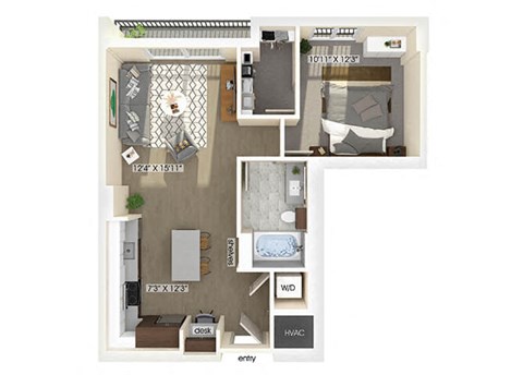 Floor plan for 1 bed, 1 bath, 761 sqft