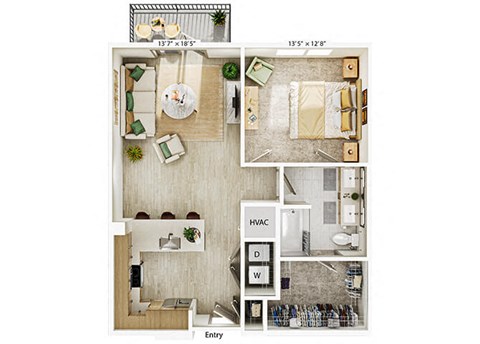 Floor plan for 1 bed, 1 bath, 809 sqft