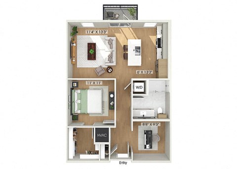 Floor plan for 1 bed, 1 bath, 828 sqft