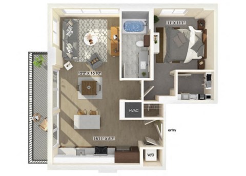 Floor plan for 1 bed, 1 bath, 782 sqft
