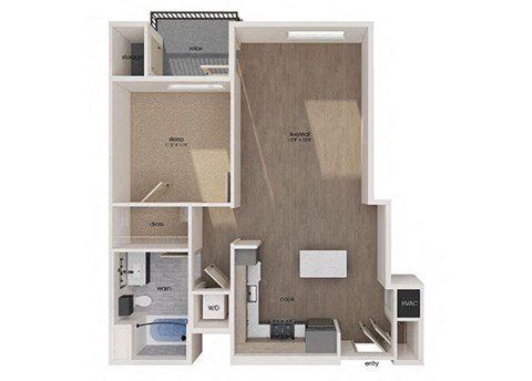 Floor plan for 1 bed, 1 bath