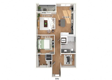 Floor plan for 1 bed, 1 bath, 900 sqft