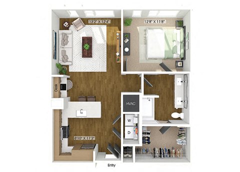 Floor plan for 1 bed, 1 bath, 809 sqft