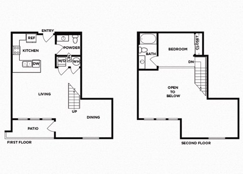 Floor plan for 1 bed, 1.5 baths, 862 sqft