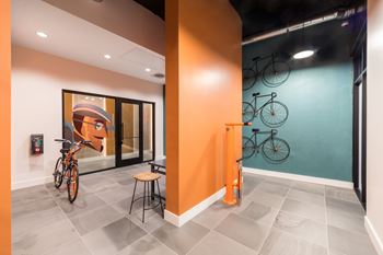Abundant bike storage and bike repair room