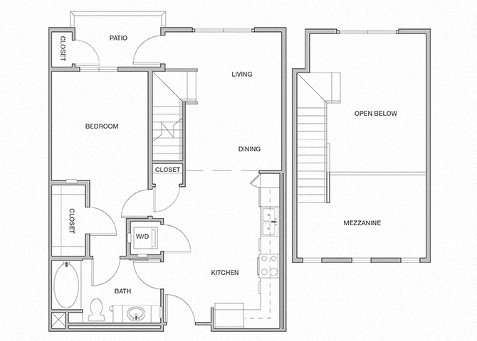 Floor plan for 1 bed, 1 bath, 871 sqft