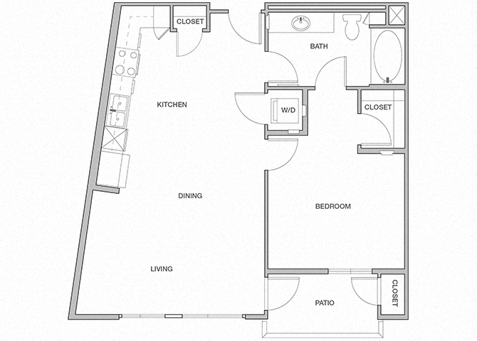 Floor plan for 1 bed, 1 bath, 787 sqft