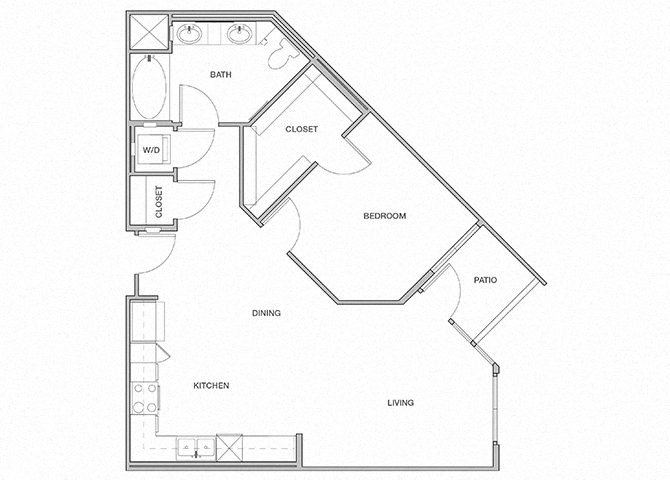 Floor plan for 1 bed, 1 bath, 836 sqft