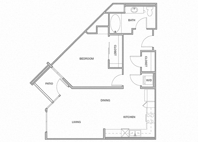 Floor plan for 1 bed, 1 bath, 835 sqft