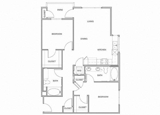 Floor plan for 2 beds, 2 baths, 1053 sqft