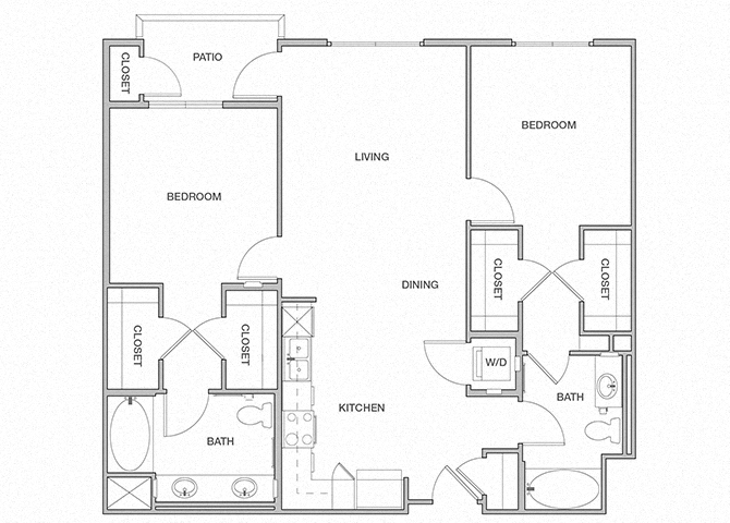 Floor plan for 2 beds, 2 baths, 1104 sqft