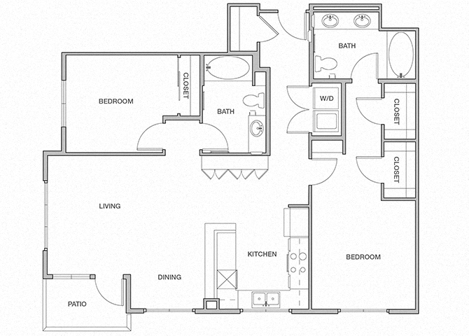 Floor plan for 2 beds, 2 baths, 1438 sqft