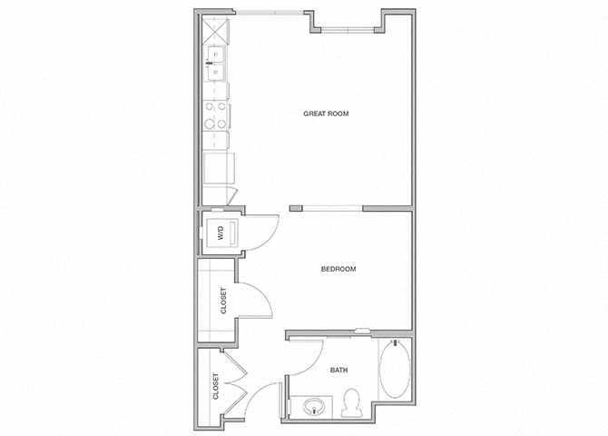 Floor plan for studio, 1 bath, 600 sqft