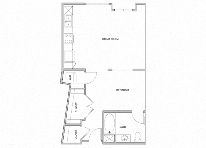 Floor plan for studio, 1 bath, 698 sqft