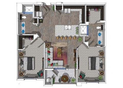 Floor plan for 2 beds, 2 baths, 1060 sqft