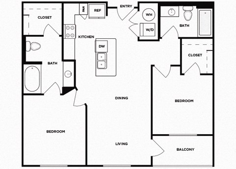 Floor plan for 2 beds, 2 baths, 918 sqft