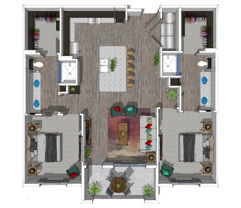Floor plan for 2 beds, 2 baths, 1130 sqft