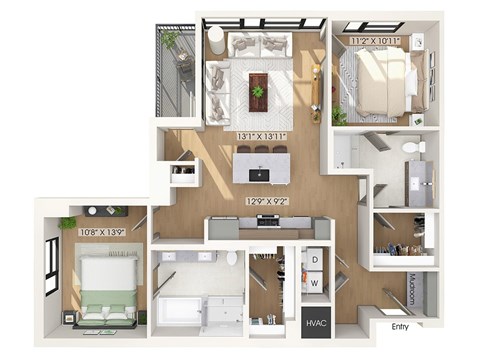 Floor plan for 2 beds, 2 baths, 1147 sqft
