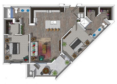 Floor plan for 2 beds, 2 baths, 1131 sqft