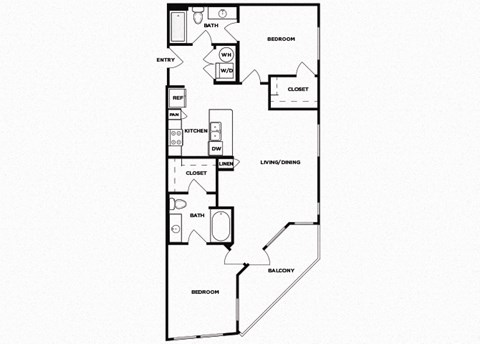 Floor plan for 2 beds, 2 baths, 985 sqft