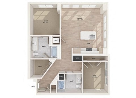 Floor plan for 2 beds, 2 baths, 1113 sqft