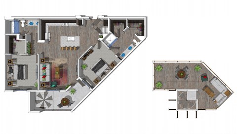 Floor plan for 2 beds, 2 baths, 1131 sqft