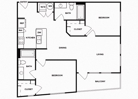 Floor plan for 2 beds, 2 baths, 994 sqft
