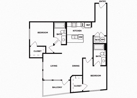 Floor plan for 2 beds, 2 baths, 1011 sqft