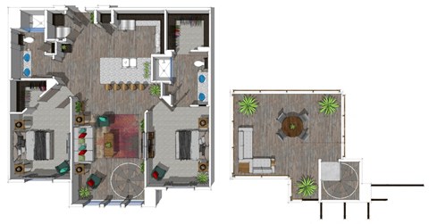 Floor plan for 2 beds, 2 baths, 1174 sqft