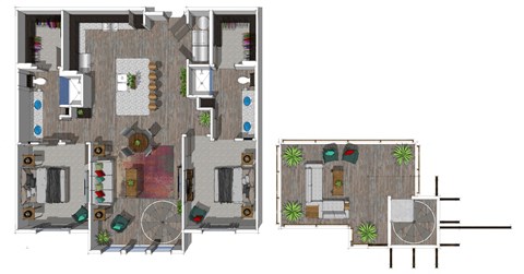 Floor plan for 2 beds, 2 baths, 1215 sqft