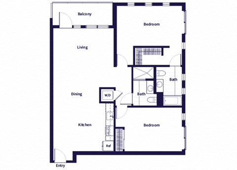 Floor plan for 2 beds, 2 baths, 1234 sqft