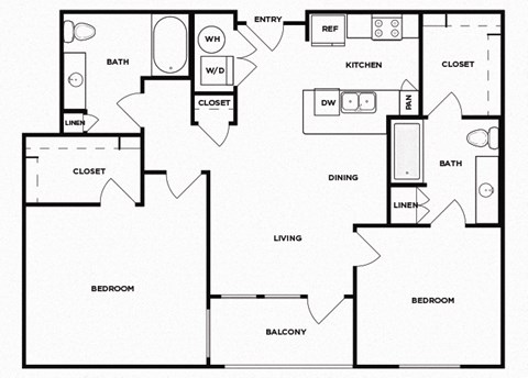 Floor plan for 2 beds, 2 baths, 1047 sqft