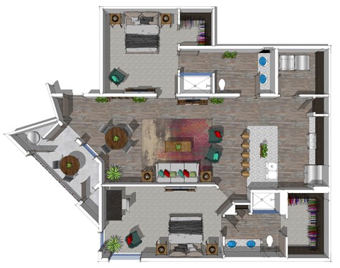 Floor plan for 2 beds, 2 baths, 1244 sqft