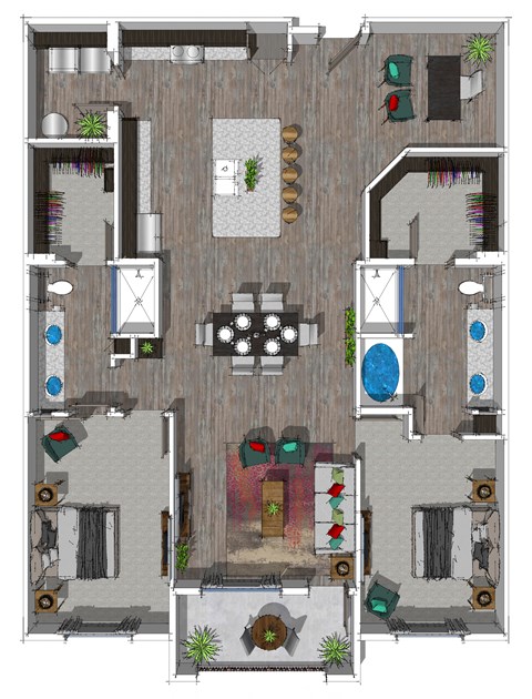 Floor plan for 2 beds, 2 baths, 1575 sqft