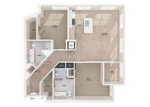 Floor plan for 2 beds, 2 baths, 1272 sqft