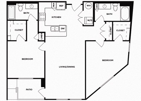 Floor plan for 2 beds, 2 baths, 1186 sqft
