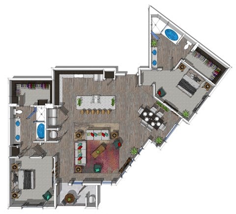 Floor plan for 2 beds, 2 baths, 1747 sqft